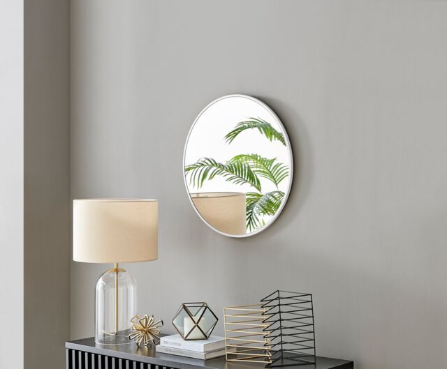 FurnitureboxUK Emma 60cm Small Art Deco Metal Frame Round Hallway Bedroom Dining & Living Room Wall Mirror in White - image 1