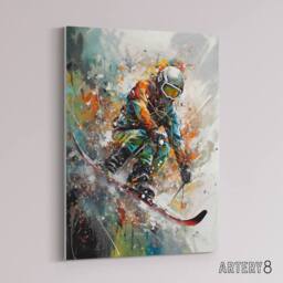 "Artery8 Skier Skiing Winter Sport Paint Splat Canvas Wall Art Print - Size: W24"" x H32""" - thumbnail 2