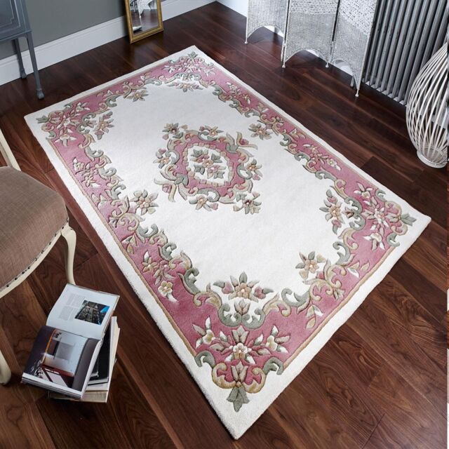 The Rug Shop UK Cream Pink Handmade Traditional Easy to clean Border Floral Area Rug - Size: 200 cm x 280 cm - image 1