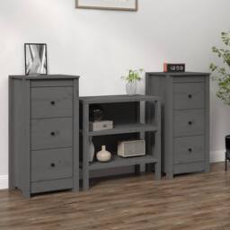 Berkfield Home Sideboards 2 pcs Grey 40x35x80 cm Solid Wood Pine - Size: 40 x 35 x 80 cm - thumbnail 2