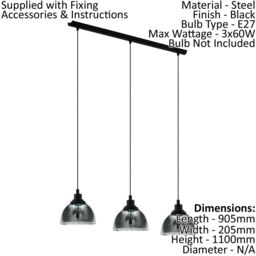 Loops Pendant Light Colour Black Shade Black Transparent Glass Vaporized E27 3x60W - thumbnail 2