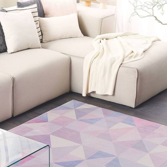 Wyld and Coco Pastel Triangle Patchwork Rug Blue Grey Blush Woven Polyester Non - Size: 160 cm x 230 cm - image 1