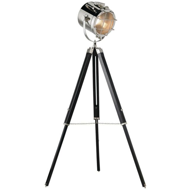 Loops Industrial Tripod Floor Lamp Matt Black E27 Theatre Spot Light Standing Height - image 1