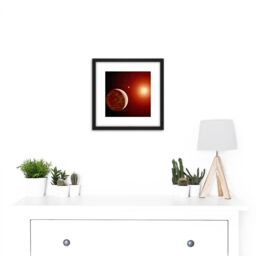 Artery8 Space NASA Planets Around Red Star Concept Illustration 8X8 Inch Square Wooden Framed Wall Art Print Picture with Mount in Black - thumbnail 2