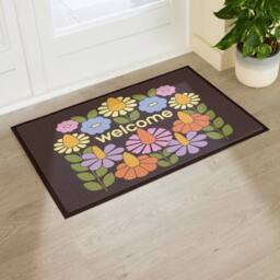 Artsy Mats Elizabeth Olwen Welcome Floral Indoor/Outdoor Doormat (90x60cm) in Brown - Size: 60 x 90 cm