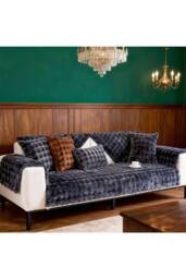 Living and Home Sleek Textured Plush Sofa Cover in Dark Grey - Size: 70 cm x 70 cm - thumbnail 2