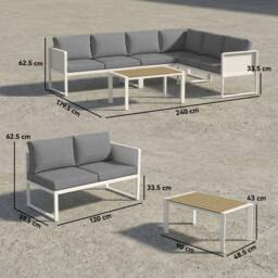 OUTSUNNY 6 Seater Metal Garden Furniture Corner Sofa Set, White - Size: 120 cm x 60 cm - thumbnail 3