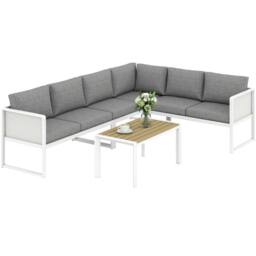OUTSUNNY 6 Seater Metal Garden Furniture Corner Sofa Set, White - Size: 120 cm x 60 cm - thumbnail 2