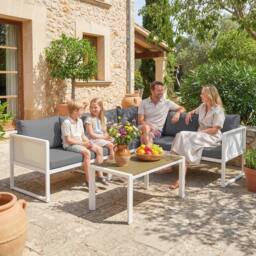 OUTSUNNY 6 Seater Metal Garden Furniture Corner Sofa Set, White - Size: 120 cm x 60 cm - thumbnail 1