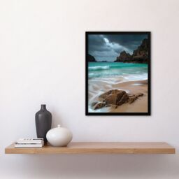 "Artery8 Porthcurno Beach Cliffs Dramatic Landscape Framed Art Print in Blue - Size: W12"" x H16""" - thumbnail 4