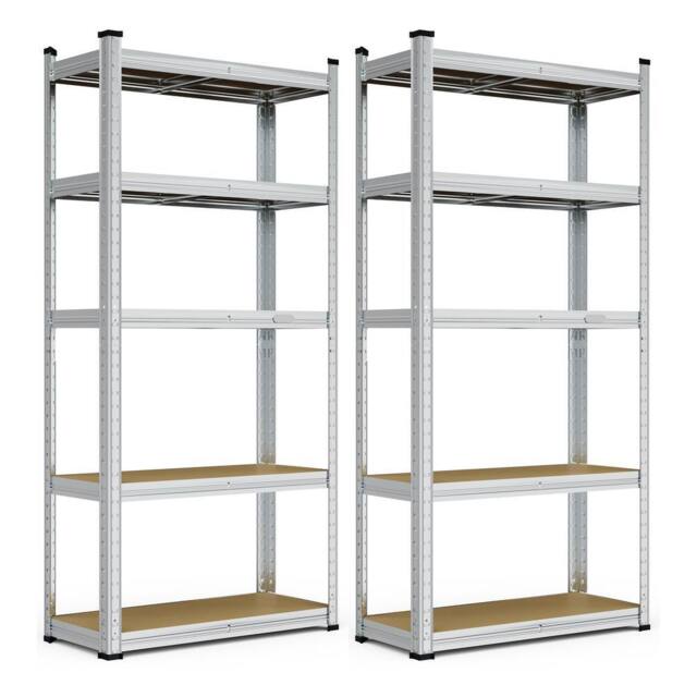 VonHaus Two Pack of 5 Tier 1.5m Garage Shelving Units in Silver - image 1