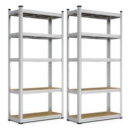 VonHaus Two Pack of 5 Tier 1.5m Garage Shelving Units in Silver - thumbnail 1