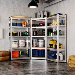 VonHaus Two Pack of 5 Tier 1.5m Garage Shelving Units in Silver - thumbnail 3