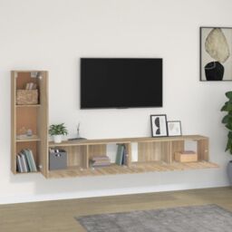 Berkfield Home 3 Piece TV Cabinet Set Sonoma Oak Engineered Wood in Brown - thumbnail 3