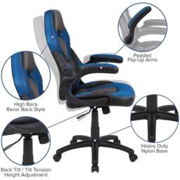 FWStyle Black & Blue Faux Leather Racer Style Deluxe Gaming Chair - thumbnail 2