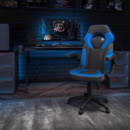 FWStyle Black & Blue Faux Leather Racer Style Deluxe Gaming Chair - thumbnail 1