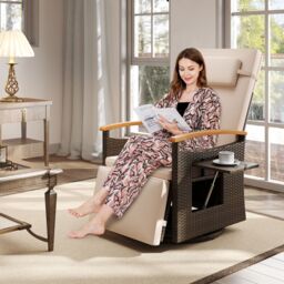 Costway 360 Degree Swivel Garden Recliner Chair Patio Rattan Reclining Armchair in Brown - thumbnail 7
