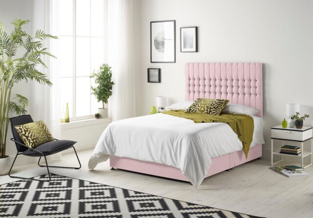 Somnior Galaxy Sprung Memory Foam 2 Drawer Divan Bed with Upholstered Headboard Plush Velvet in Pink - Size: King - image 1