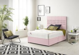 Somnior Galaxy Sprung Memory Foam 2 Drawer Divan Bed with Upholstered Headboard Plush Velvet in Pink - Size: King - thumbnail 3