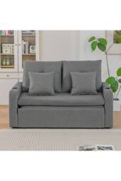Living and Home 2 Seater Sofa Bed with Cup Holders and Pillows in Grey - thumbnail 3