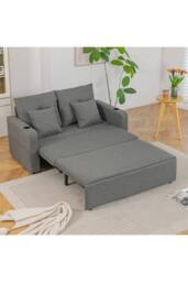 Living and Home 2 Seater Sofa Bed with Cup Holders and Pillows in Grey - thumbnail 6
