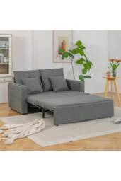 Living and Home 2 Seater Sofa Bed with Cup Holders and Pillows in Grey - thumbnail 2