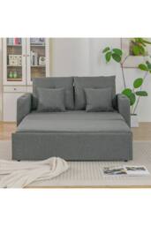 Living and Home 2 Seater Sofa Bed with Cup Holders and Pillows in Grey - thumbnail 4