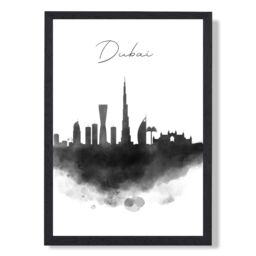 ARTZE Dubai Watercolour Skyline City Framed Print SIZE: A2 with Black Frame - Size: A4 - thumbnail 1