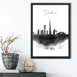 ARTZE Dubai Watercolour Skyline City Framed Print SIZE: A2 with Black Frame - Size: A4 - thumbnail 2