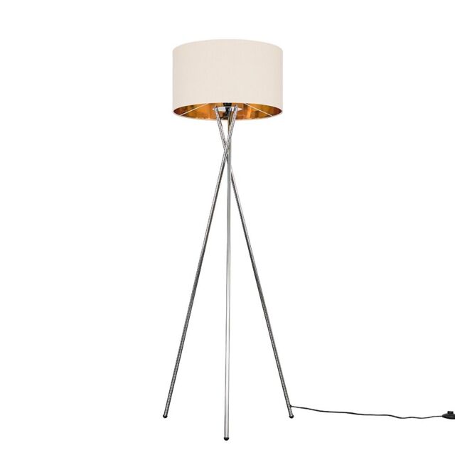ValueLights Camden Chrome Tripod Floor Lamp with Beige & Gold Lamp Shade & Bulb - image 1