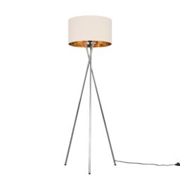ValueLights Camden Chrome Tripod Floor Lamp with Beige & Gold Lamp Shade & Bulb