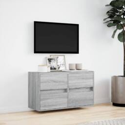 Berkfield Home TV Wall Cabinet with LED Lights Grey Sonoma 80x31x45 cm - Size: 80 x 31 x 45 cm - thumbnail 4