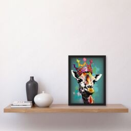 Artery8 Giraffe Wearing Rainbow Crown King Queen Pop Art Artwork Framed Wall Art Print A4 in Black - thumbnail 2