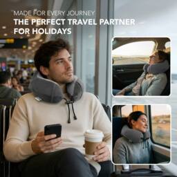 Lugg Travel Memory Foam Neck Pillow with Buckle - Ergonomic Neck Support in Grey - thumbnail 5