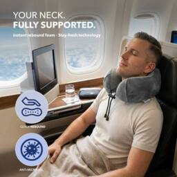 Lugg Travel Memory Foam Neck Pillow with Buckle - Ergonomic Neck Support in Grey - thumbnail 2