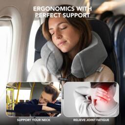 Lugg Travel Memory Foam Neck Pillow with Buckle - Ergonomic Neck Support in Grey - thumbnail 7