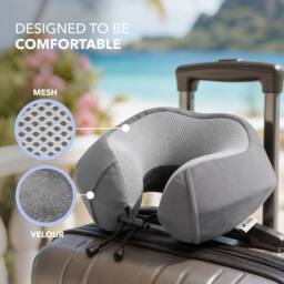 Lugg Travel Memory Foam Neck Pillow with Buckle - Ergonomic Neck Support in Grey - thumbnail 3