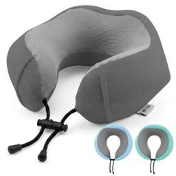 Lugg Travel Memory Foam Neck Pillow with Buckle - Ergonomic Neck Support in Grey - thumbnail 1