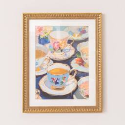 Melody Maison Textured Watercolour Teacups Wall Art With A Gold Frame - 40cm X 50cm - Size: 40 cm X 50 cm - thumbnail 1