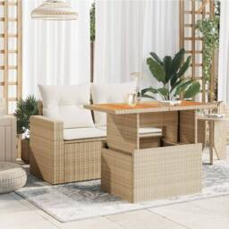 Berkfield Home Garden Table Beige 100x55x73 cm Poly Rattan & Acacia Wood - Size: 100 x 55 x 73 cm