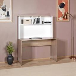 Havendro White Oak 3 Shelf Hutch Study Desk Plastic Legs Home Office - thumbnail 4