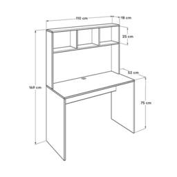 Havendro White Oak 3 Shelf Hutch Study Desk Plastic Legs Home Office - thumbnail 2