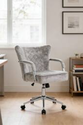 Living and Home Chenille Height-Adjustable Swivel Office Chair in Grey