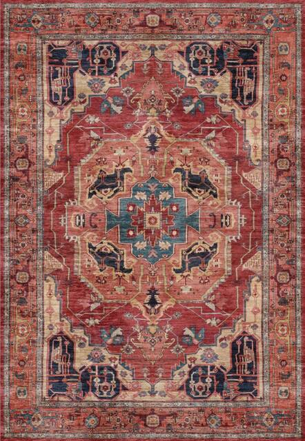 THE RUGS Alya Washable Persian Classic Rug - Ultra Soft Polyester Design in Red - Size: 120 cm x 170 cm - image 1