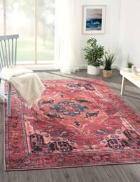 THE RUGS Alya Washable Persian Classic Rug - Ultra Soft Polyester Design in Red - Size: 120 cm x 170 cm - thumbnail 2