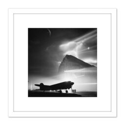 "Artery8 Wall Art Print War WWII UK Douglas Aircraft Rock Gibraltar Photo 8X8 Inch Square Wooden Framed Picture with Mount in White - Size: W8"" x H8""" - thumbnail 1