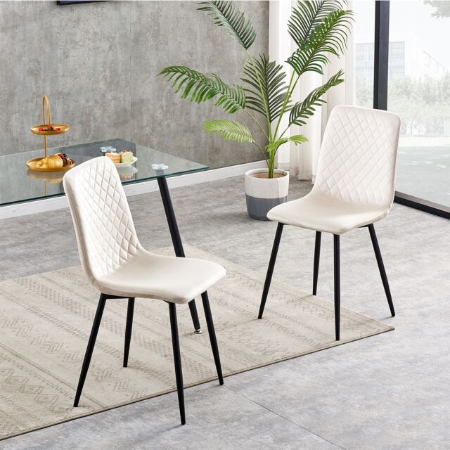 MCC Direct Set of 2 Velvet Fabric Upholstered Dining Chairs Lexi in Beige - image 1