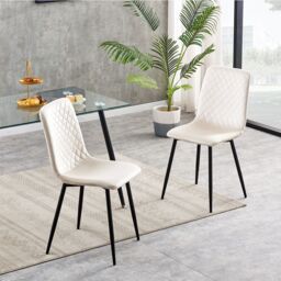 MCC Direct Set of 2 Velvet Fabric Upholstered Dining Chairs Lexi in Beige - thumbnail 1