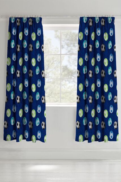 Catherine Lansfield 'Football' Pencil Pleat Lined Curtains in Blue - Size: 168 cm width x 183 cm drop - image 1
