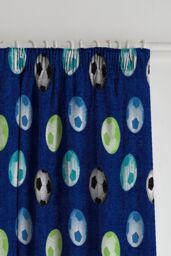 Catherine Lansfield 'Football' Pencil Pleat Lined Curtains in Blue - Size: 168 cm width x 183 cm drop - thumbnail 2